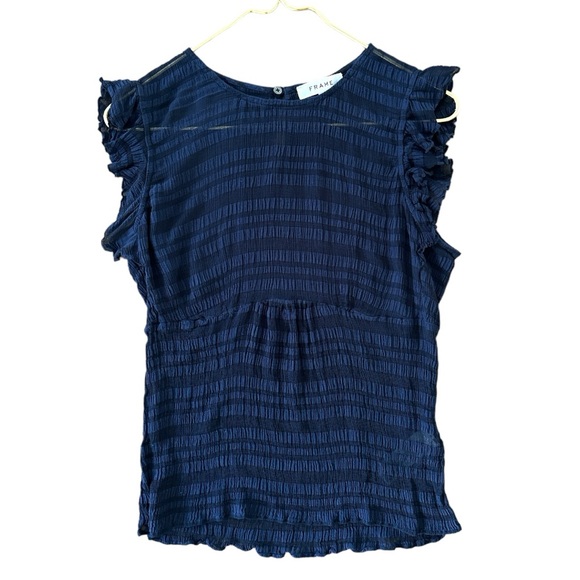 FRAME
Striped Sleeveless Flounce Top Navy Size Large Viscose stretchy Blouse - Picture 3 of 11